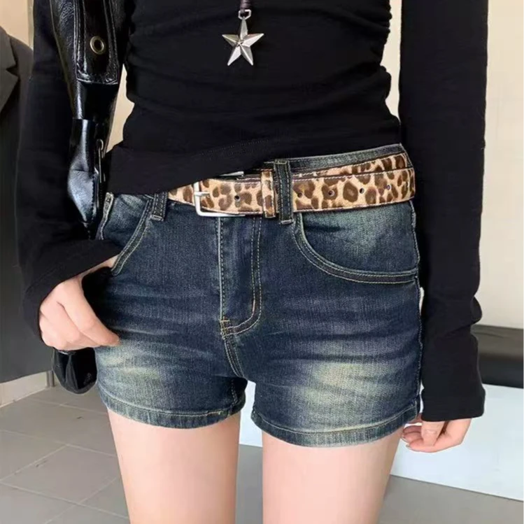 歌幂复古辣妹牛仔短裤女夏季新款包臀显瘦高腰小个直筒裤ST32513