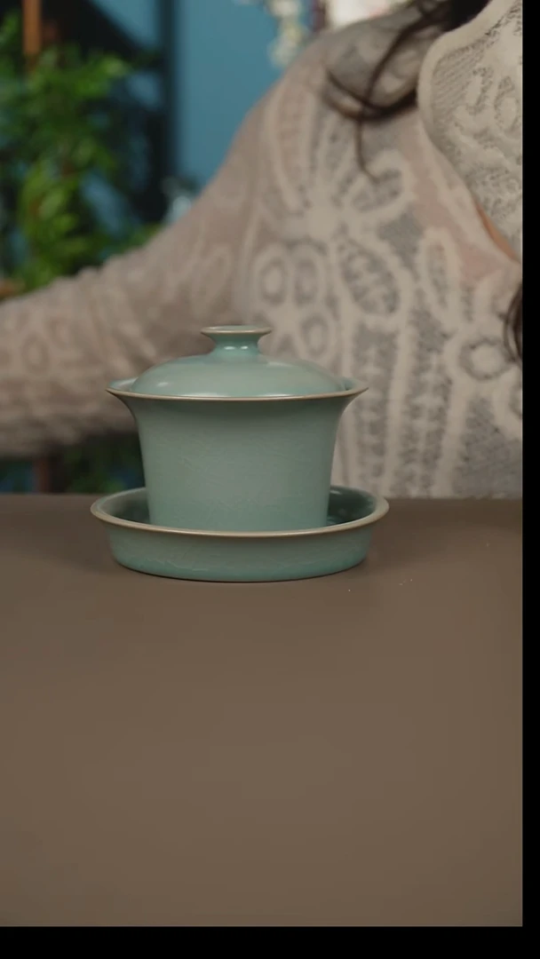 杯仿古天青马蹄盖碗一级