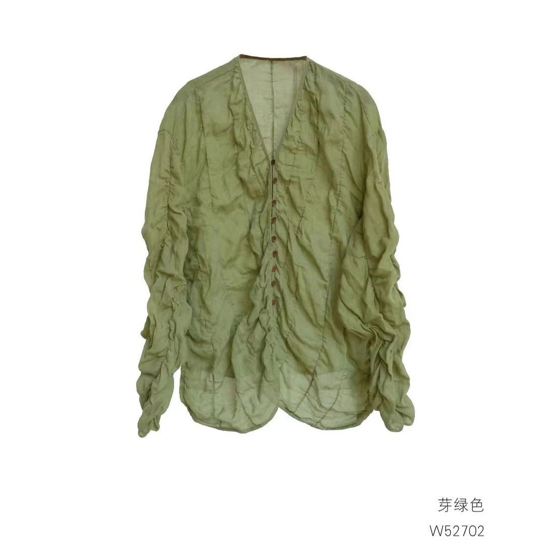 万物身客 几见W52702 春夏苎麻V领衬衫女开衫防晒衣