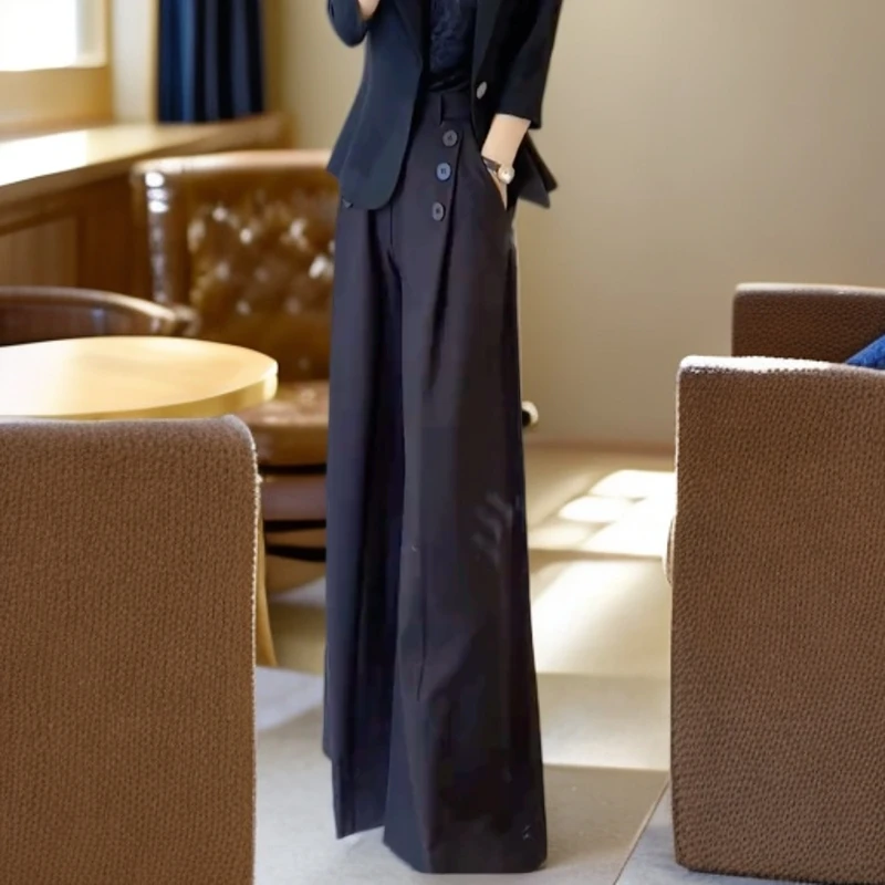 秋季新款时尚西装女韩版高腰显瘦显腿长直筒小众炸街高级感女装