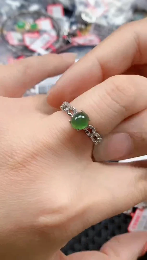 银S925镶嵌戒指翡翠天然A货缅甸翡翠