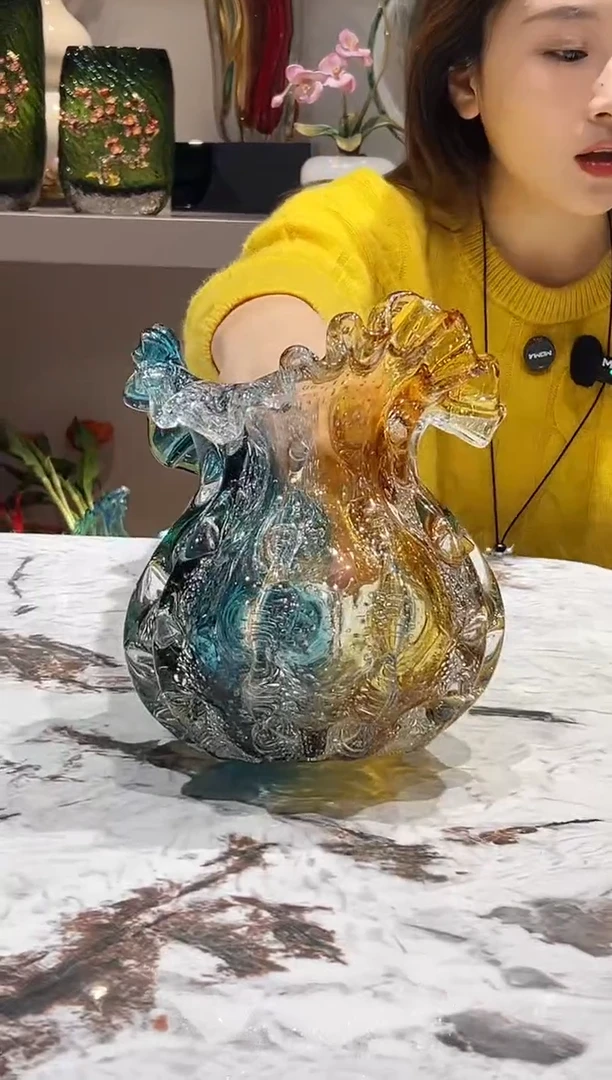 新款琥珀蓝金色钱袋花瓶