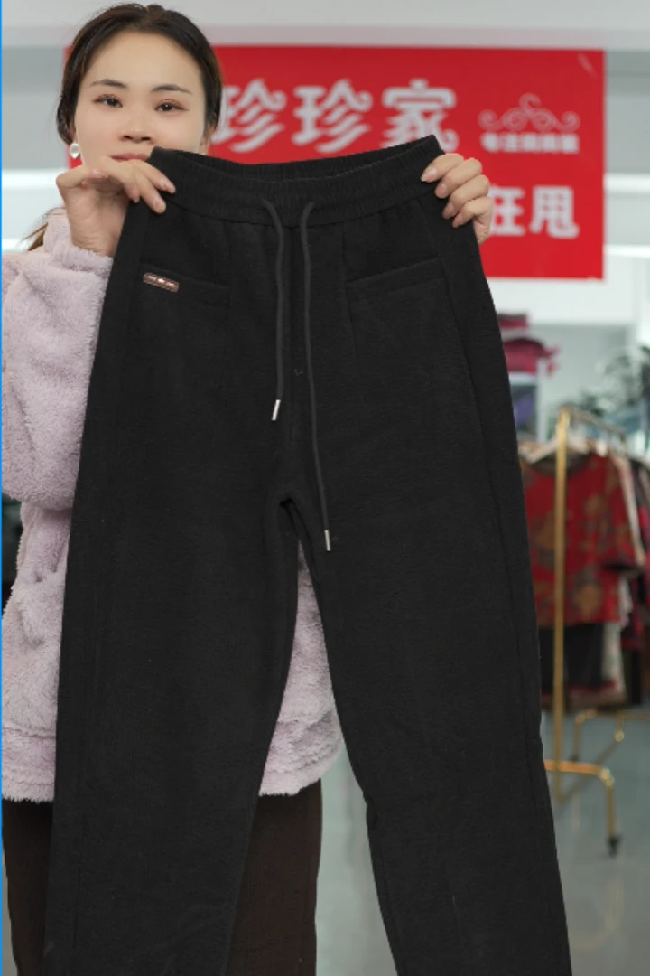 2620秋冬季加绒加厚松紧腰高腰外穿休闲百搭宽松显瘦保暖休闲女裤