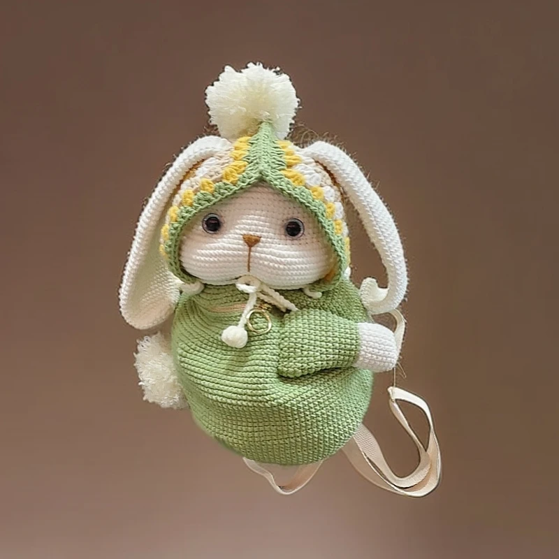 （成品）成人款手工钩织绿色趴趴兔包