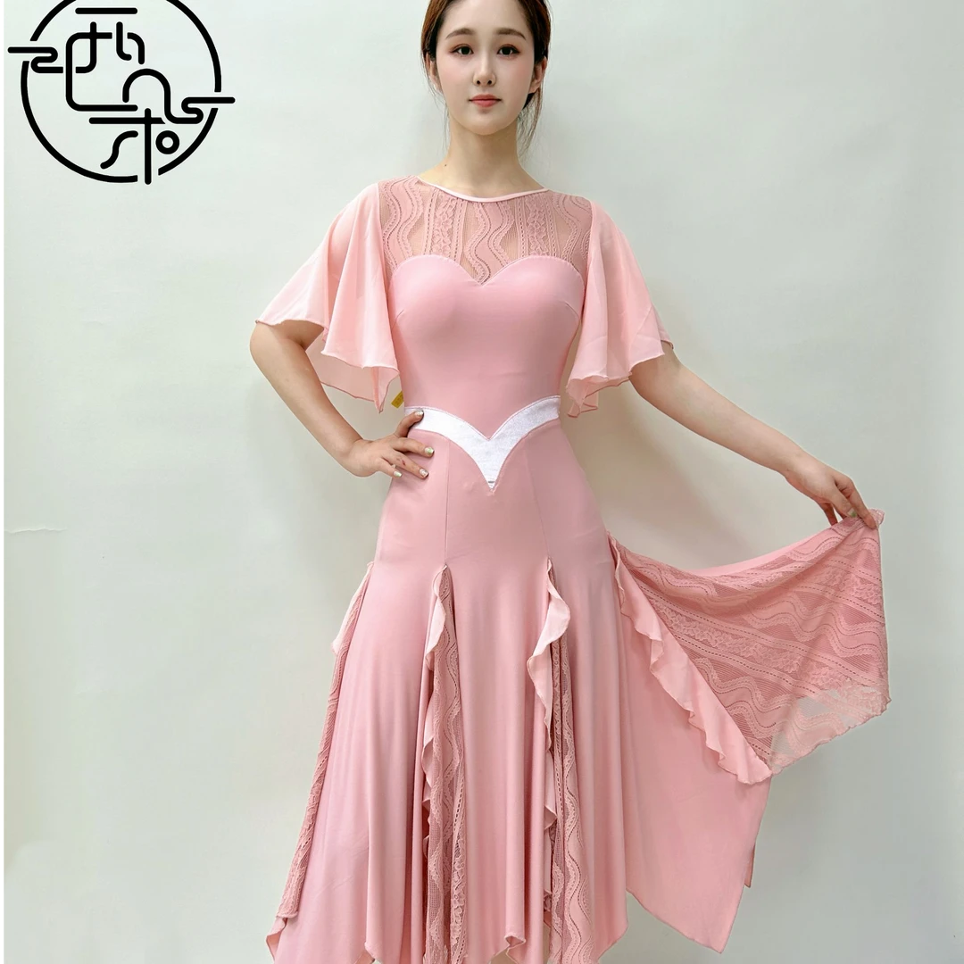 西朵蕾丝拼接款夏季女士浪漫显瘦优雅成人摩登交谊舞连衣裙XD619