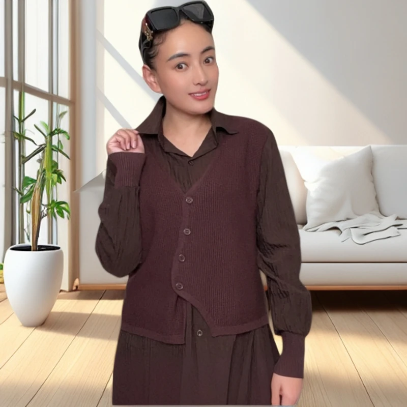 【主播央珍】家的秋季新款假两件的翻领针织衣