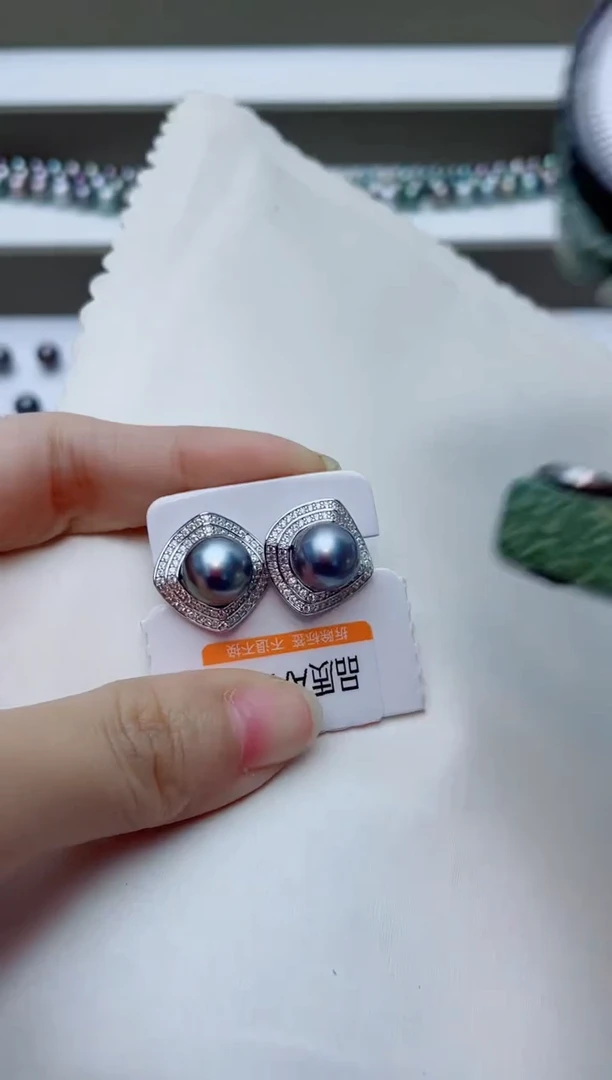 银S925镶嵌耳饰海水珍珠A85