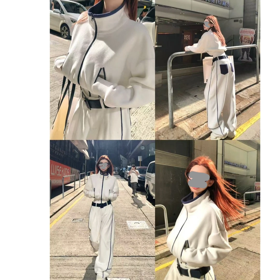 2025秋冬季套装女立领夹克外套加绒加厚时尚弯刀直筒裤运动两件套