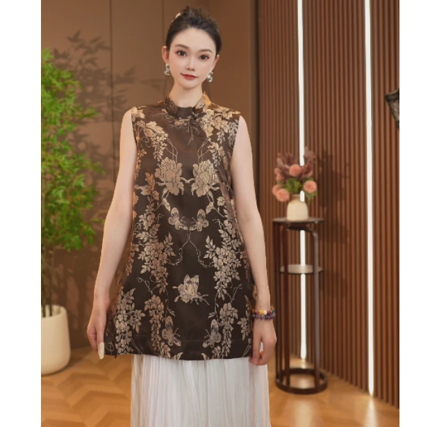 新中式国风2025新款斜襟提花中长款上衣女2025B77615—— 子涵