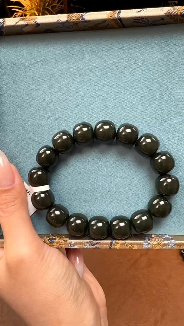 未镶嵌手链和田玉新疆和田玉黑青卡14手串