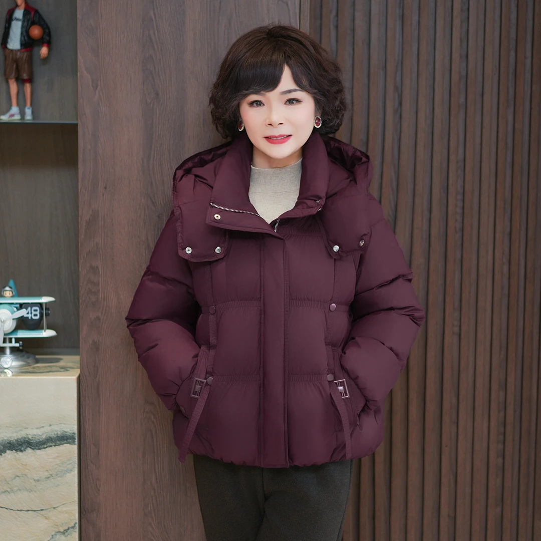 中老年羽绒服女短款2025年新款冬季加厚保暖时尚妈妈连帽外套秋冬