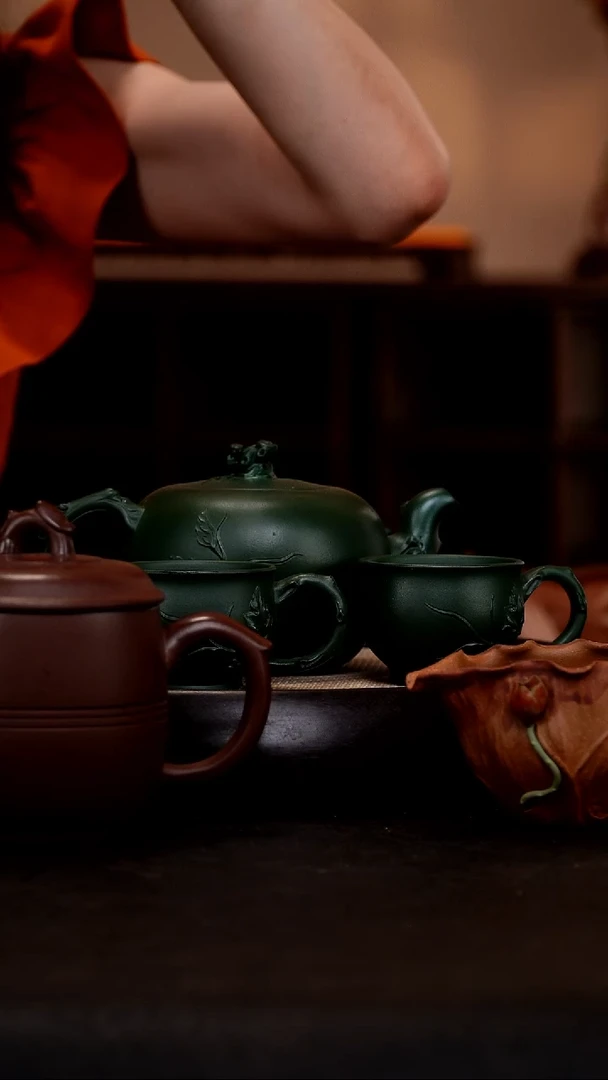 茶壶紫砂BYM139大葡萄套组 绿泥  450cc