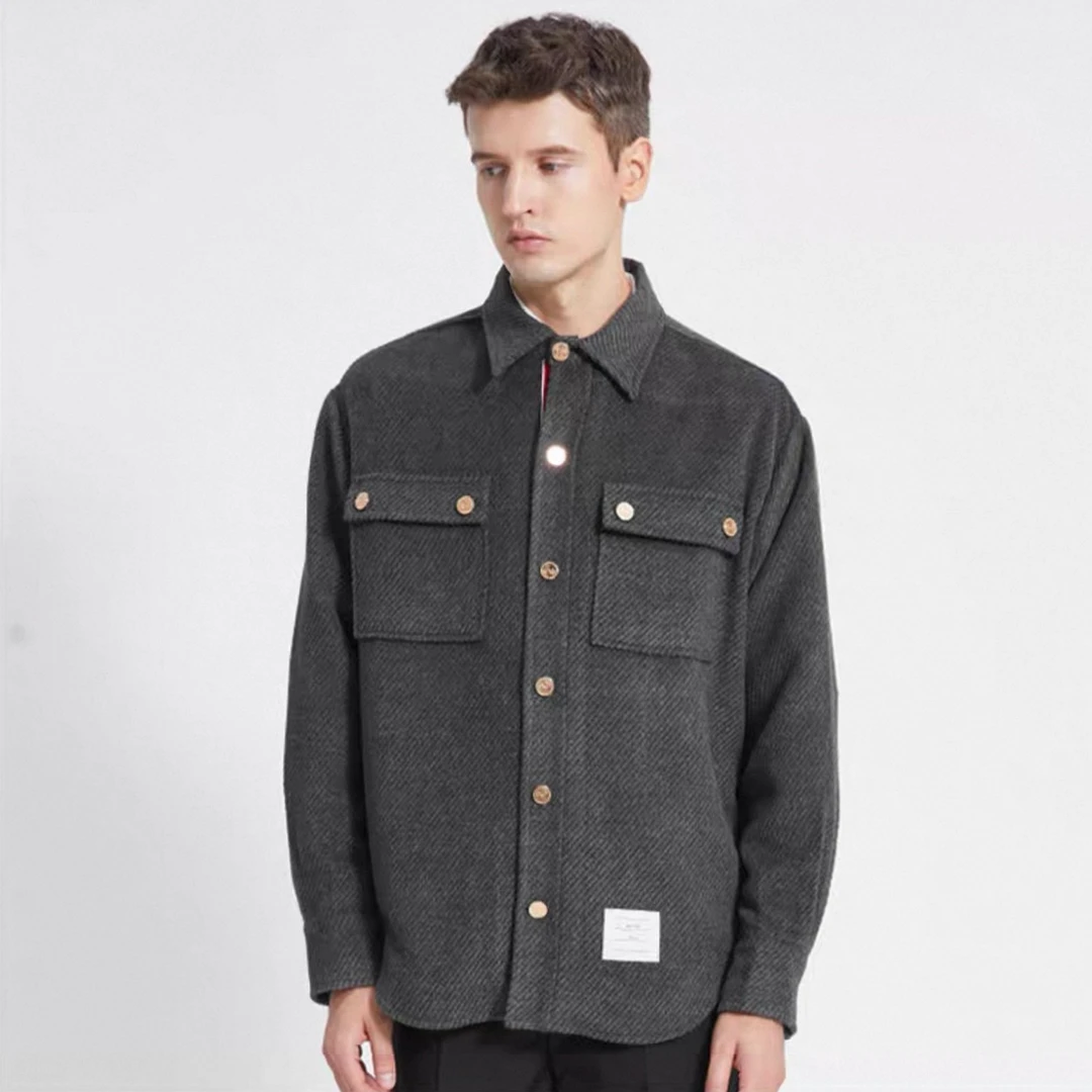 TB【官方正品】THOMBRANDICE汤姆布郎加厚毛呢立领夹克长袖衬衫外套
