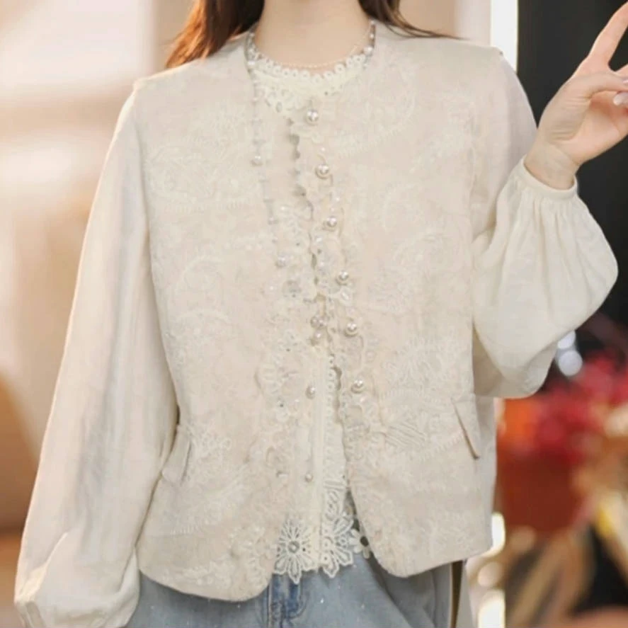 圆领亚麻蕾丝花边法式浪漫马夹女2025春款设计感时尚重工无袖上衣