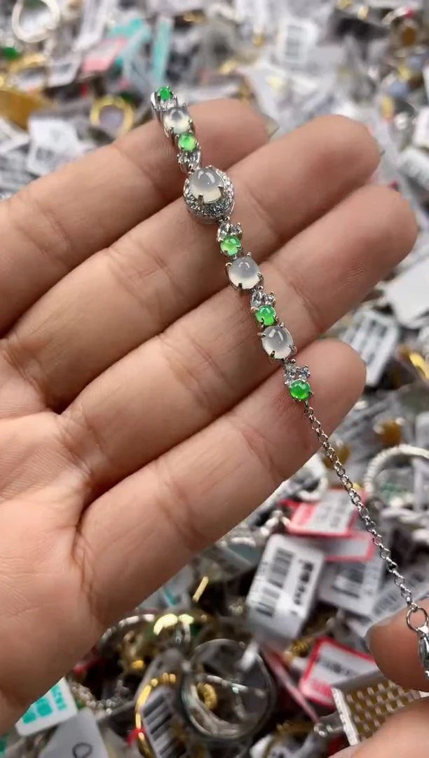 银S925镶嵌戒指翡翠8888----7