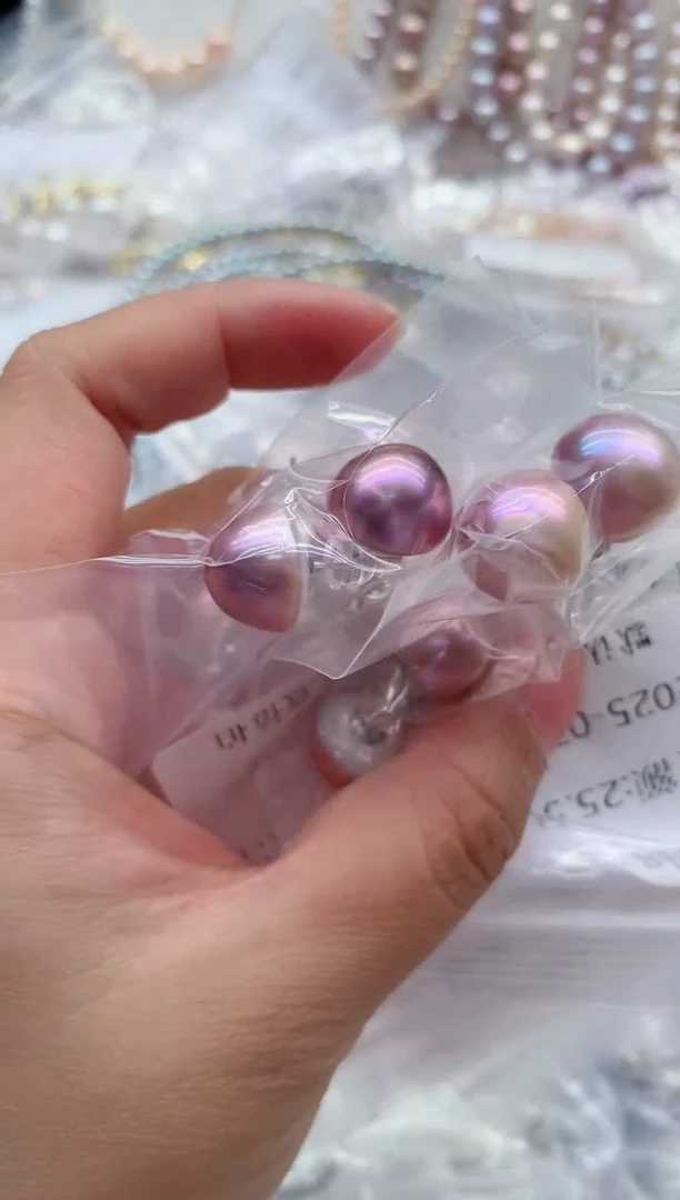 耳钉银S925镶嵌拼合珍珠（马贝珠）多样性发其一，非无暇