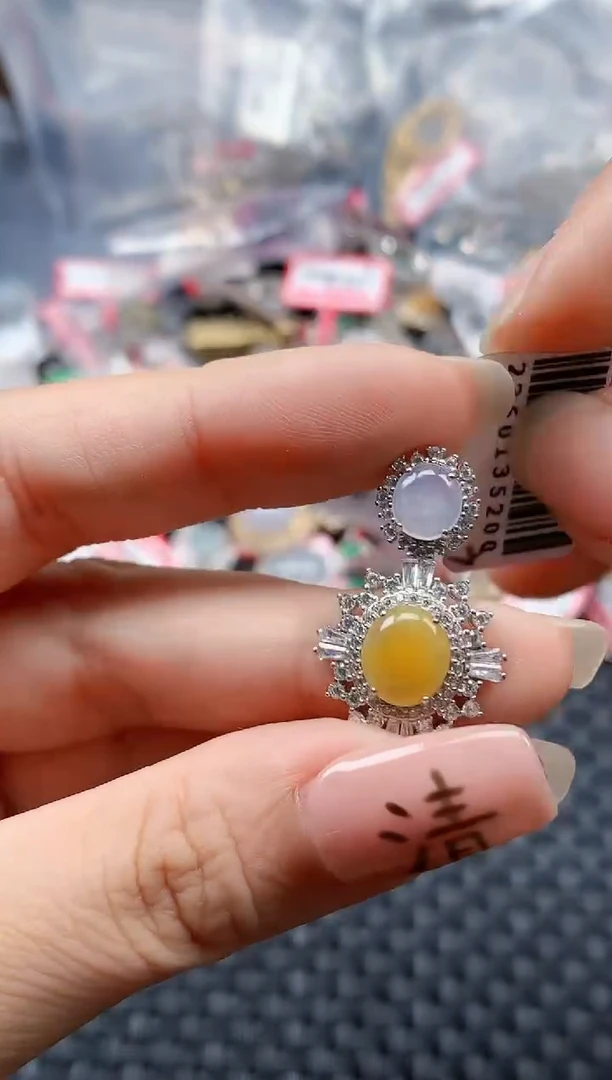 银S925镶嵌戒指翡翠天然A货缅甸翡翠