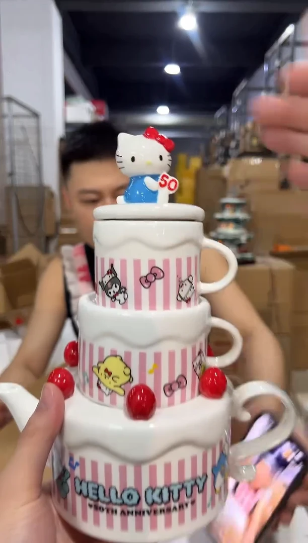 瓷片原盒50周年kt猫蛋糕茶壶
