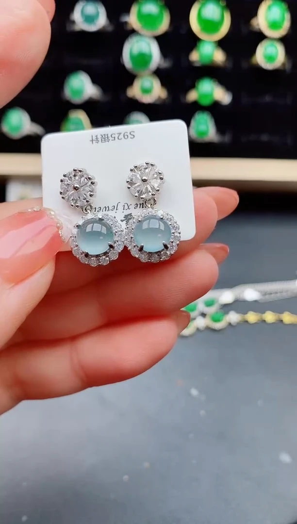 【闪购商品】翡翠耳饰银S925镶嵌12121