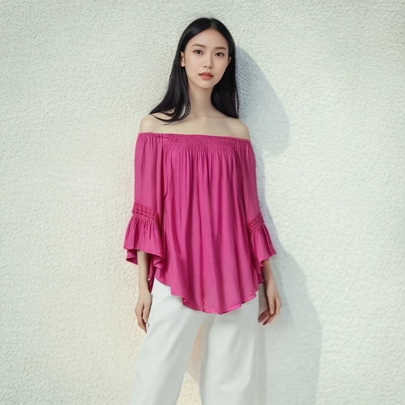 A463出口法式风格虚心宽松舒适时尚简约百搭多色显瘦T恤荷叶边