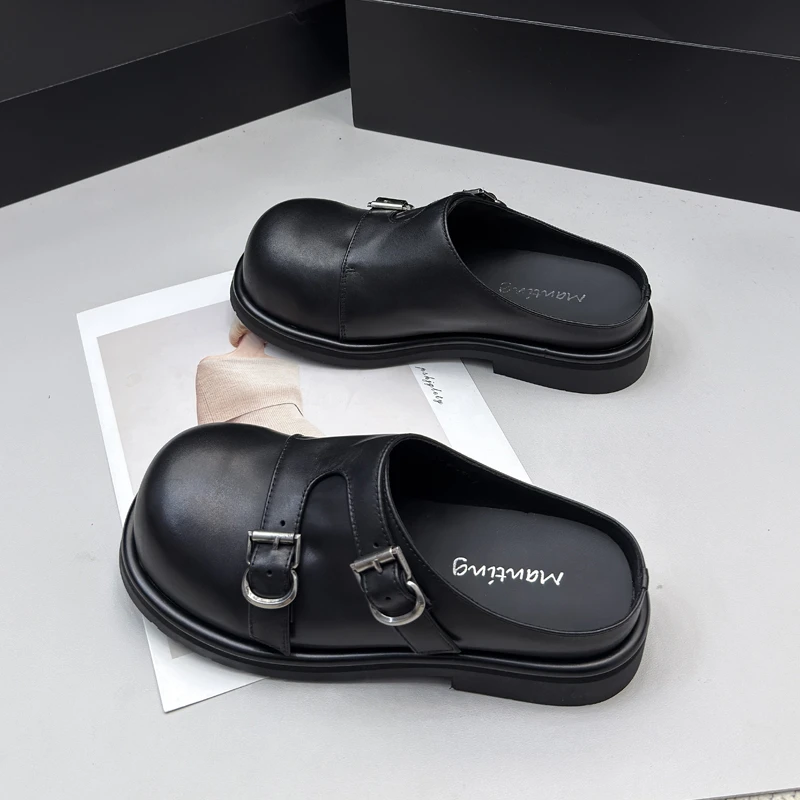 ZYB811-7真皮包头半拖鞋女外穿平底勃肯鞋2025夏季新款大头凉拖