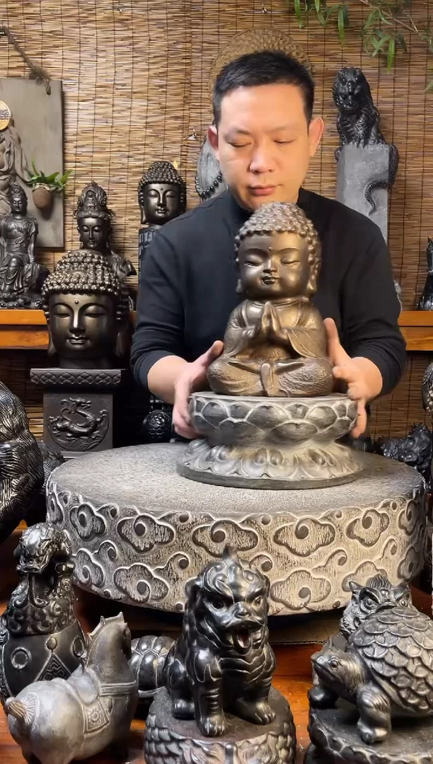 石材32宝宝佛加底座天然青石雕刻