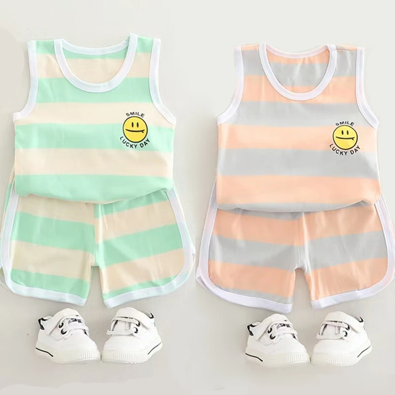 夏款时尚背心宝宝2025新款男童运动两件套酷帅气儿童无袖薄款套装