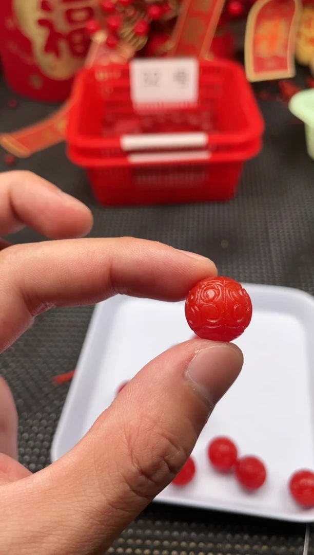 【闪购商品】南红玛瑙单珠未镶嵌33号哑光锦红卡16回纹一颗