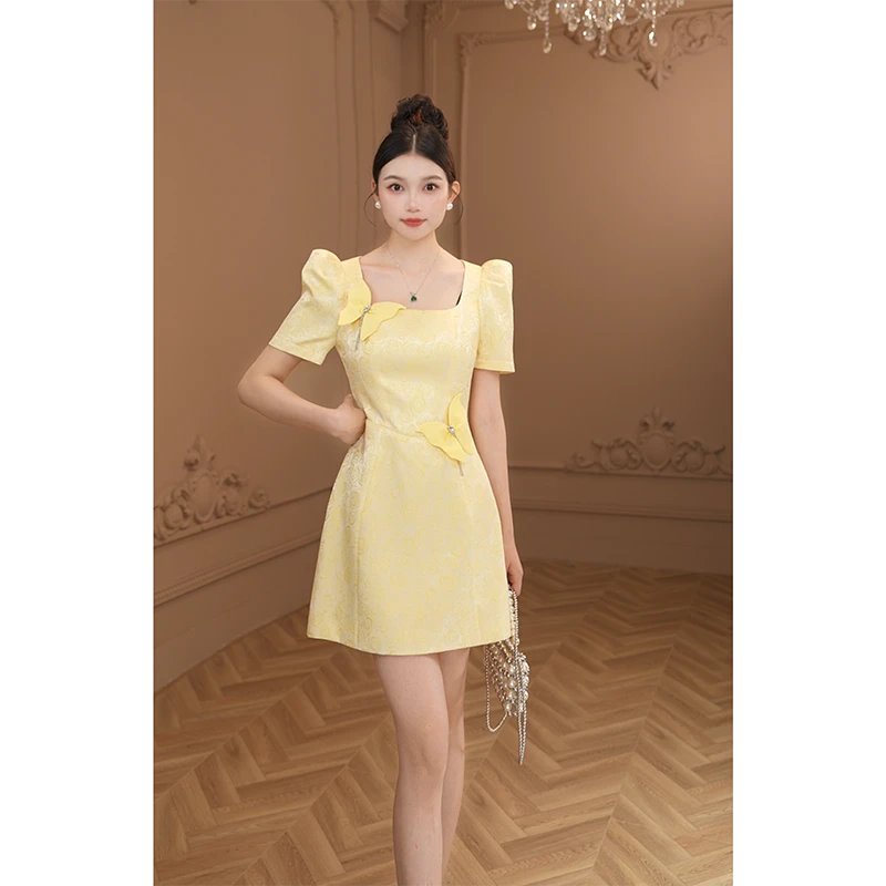 夏季少女气质小个子复古国风法式小众连衣裙15393