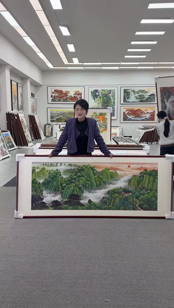 国画手绘  219*88  旭日东升