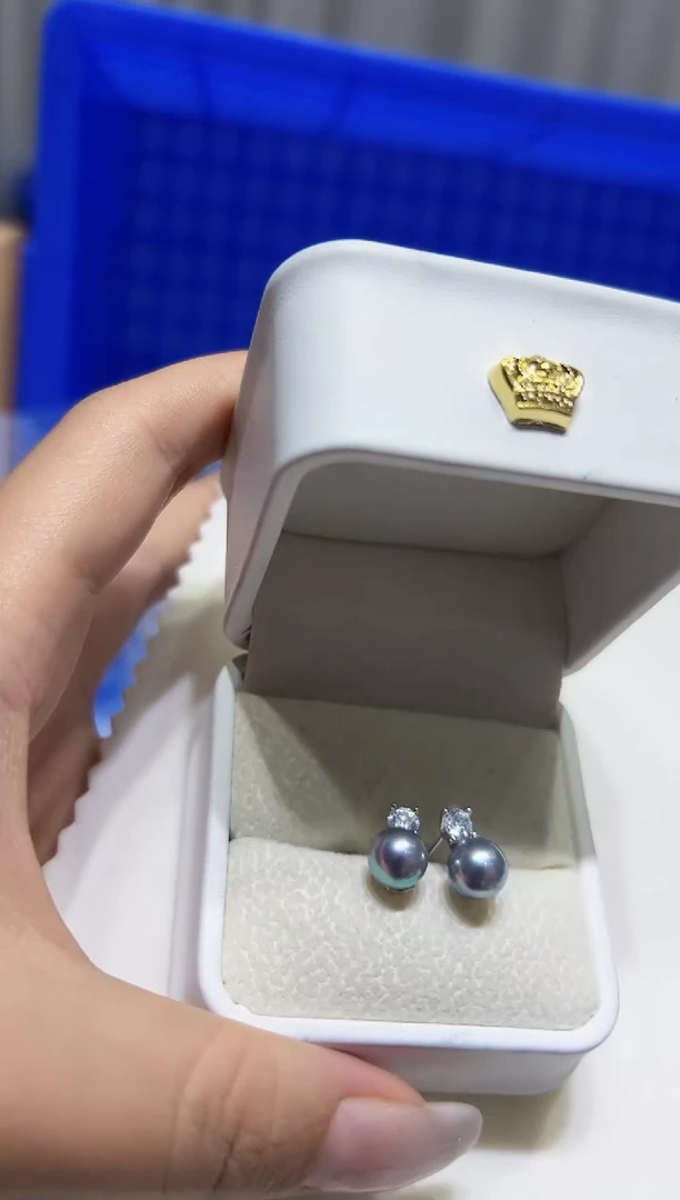 银S925镶嵌耳钉海水珍珠96