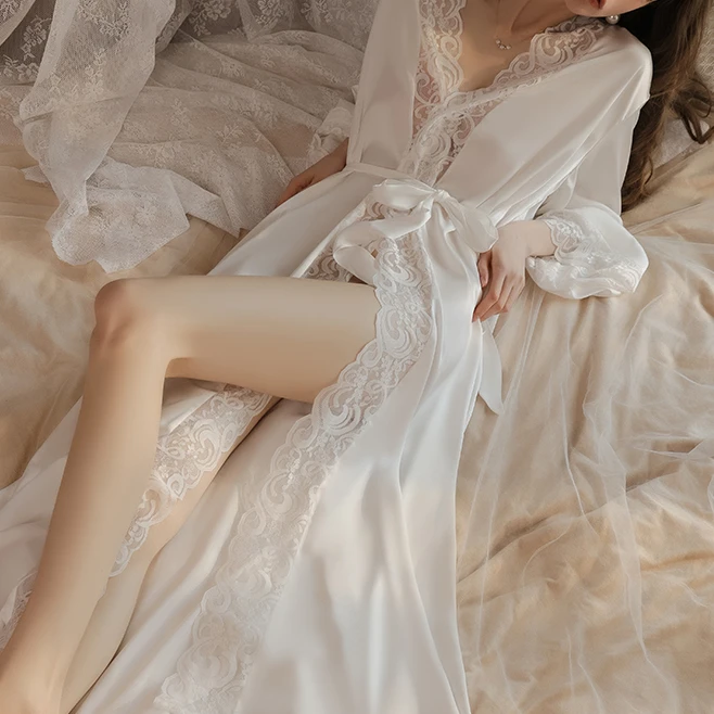 密汀巴灵性感睡衣女春秋款睡袍高级感冰丝法式长裙晨袍纯欲夏季