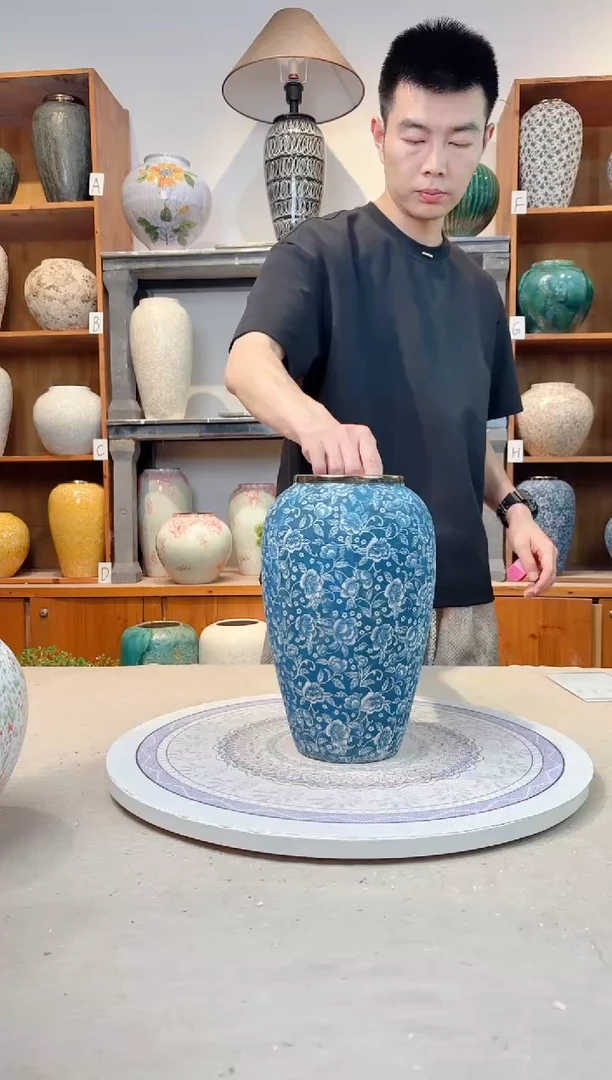 瓶孤品 瑕疵陶瓷花瓶  芙蓉青花 中号