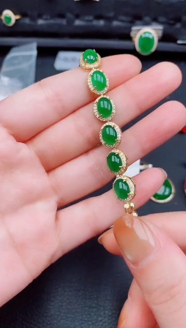 【闪购商品】翡翠手链银S925镶嵌天然a货翡翠459