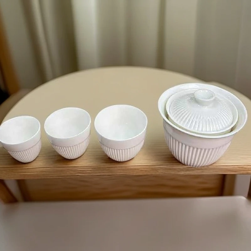 白色竖纹KK0252一壶三杯旅行套CQHC（不带包）