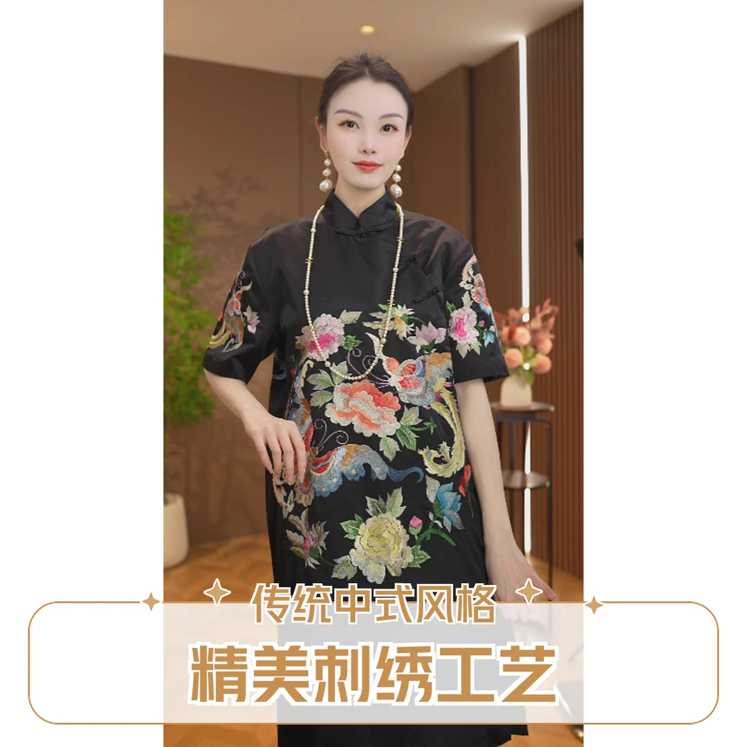国色芳华夏季短款新中式改良短袖连衣裙2025C8052-洪掌柜玫瑰仓