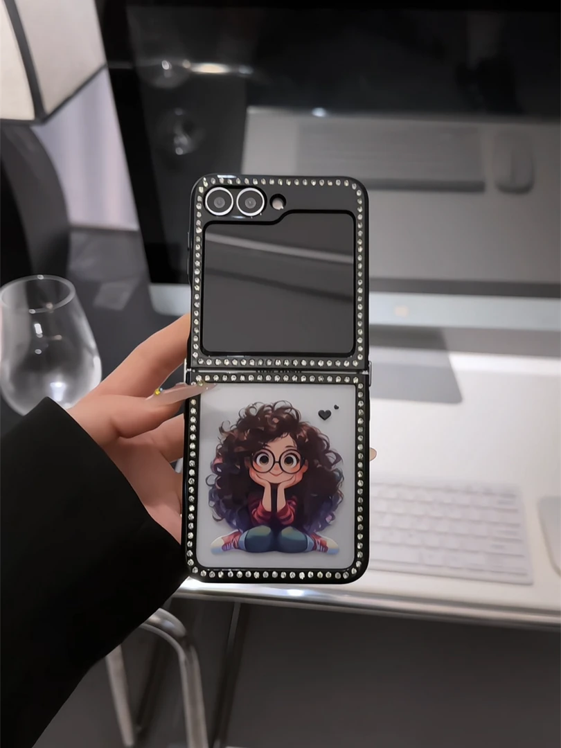 （三星zflip5系列）卷发女孩折叠钻石适用三星Galaxyzflip6手机壳女