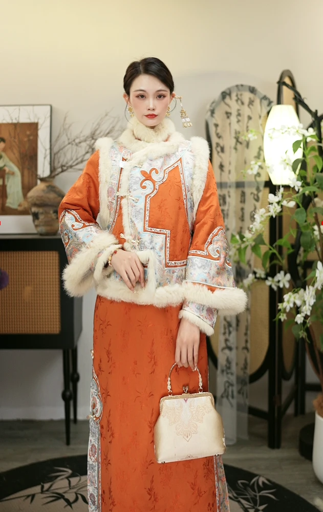 星多嫣2024冬季新款加绒中式长款中国风复古女装裙（2361+2362）