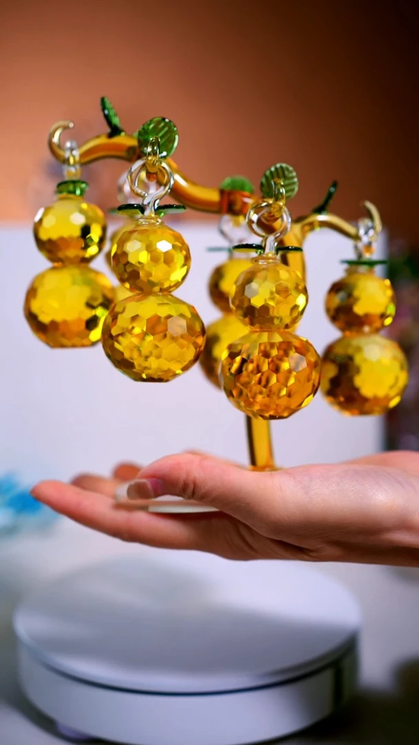 手工艺品琉璃6挂黄色葫芦树