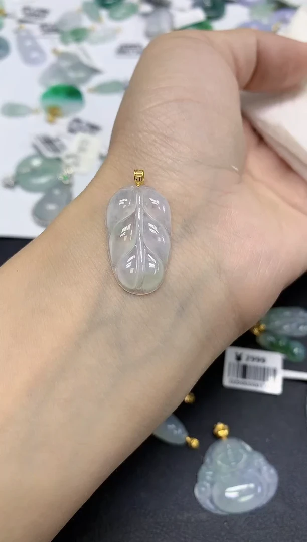 颈饰18K金镶嵌翡翠天然缅甸翡翠A货百元以上9元证书费自理