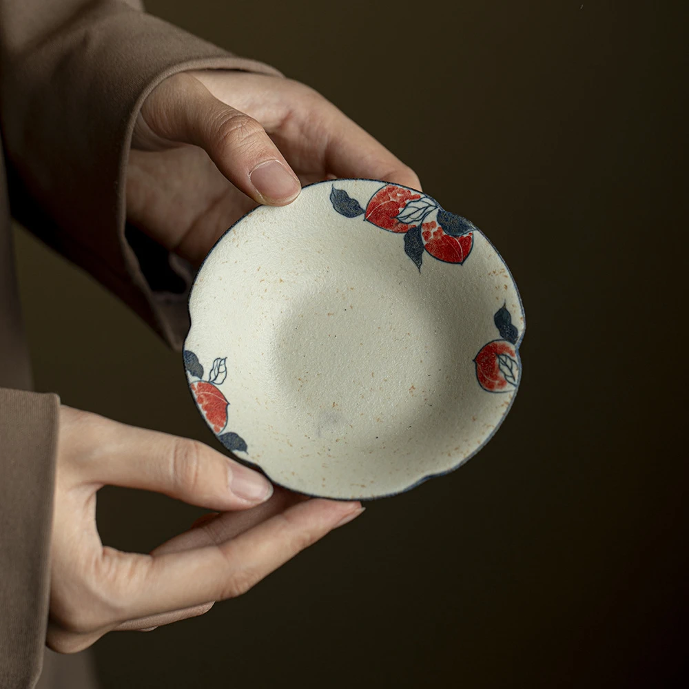 墨己焦糖釉手绘青黛红桃陶瓷杯垫功夫茶具配件家用茶杯防烫隔热垫