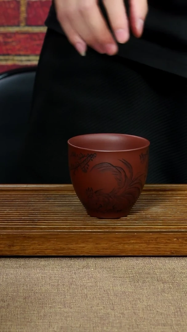 茶杯紫砂南柯记全手刻鸡杯