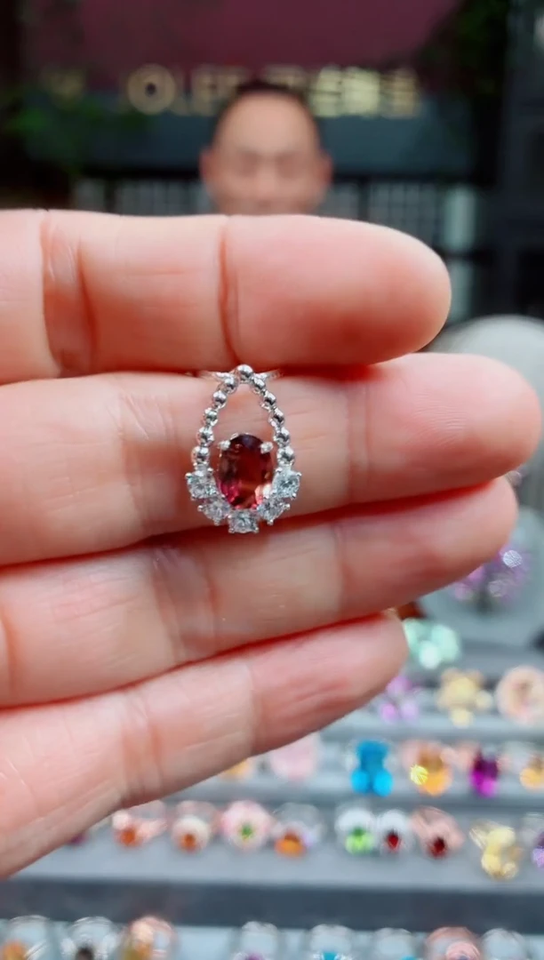 银S925镶嵌吊坠碧玺碧玺吊坠 不含链