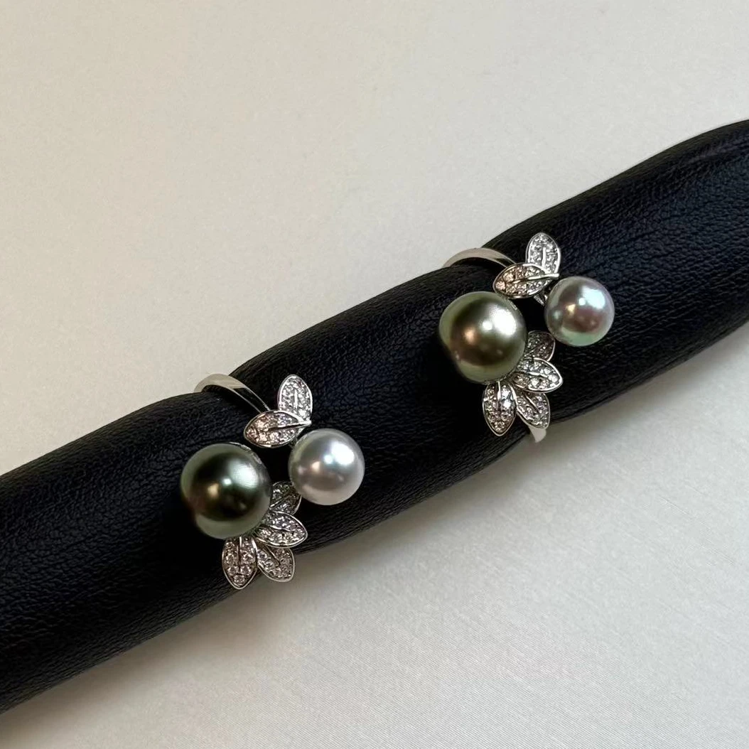 真多麻大溪地双珠海水珍珠戒指上开口可调节S925银多样性发货发一