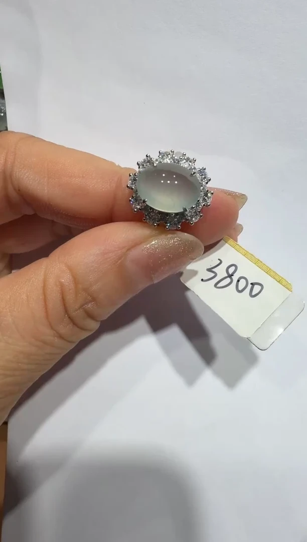 银S925镶嵌戒指翡翠925银镶翡翠戒指镶嵌