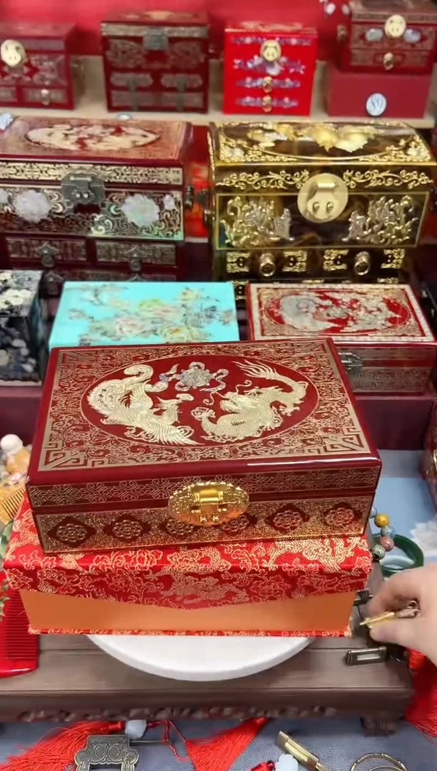 小*23厘米双层掐丝螺钿镶嵌酒红龙凤呈祥
