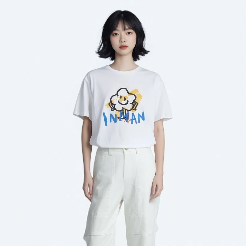 【太阳花】茵曼2025年夏季新款百搭纯色圆领印花T恤短袖上衣