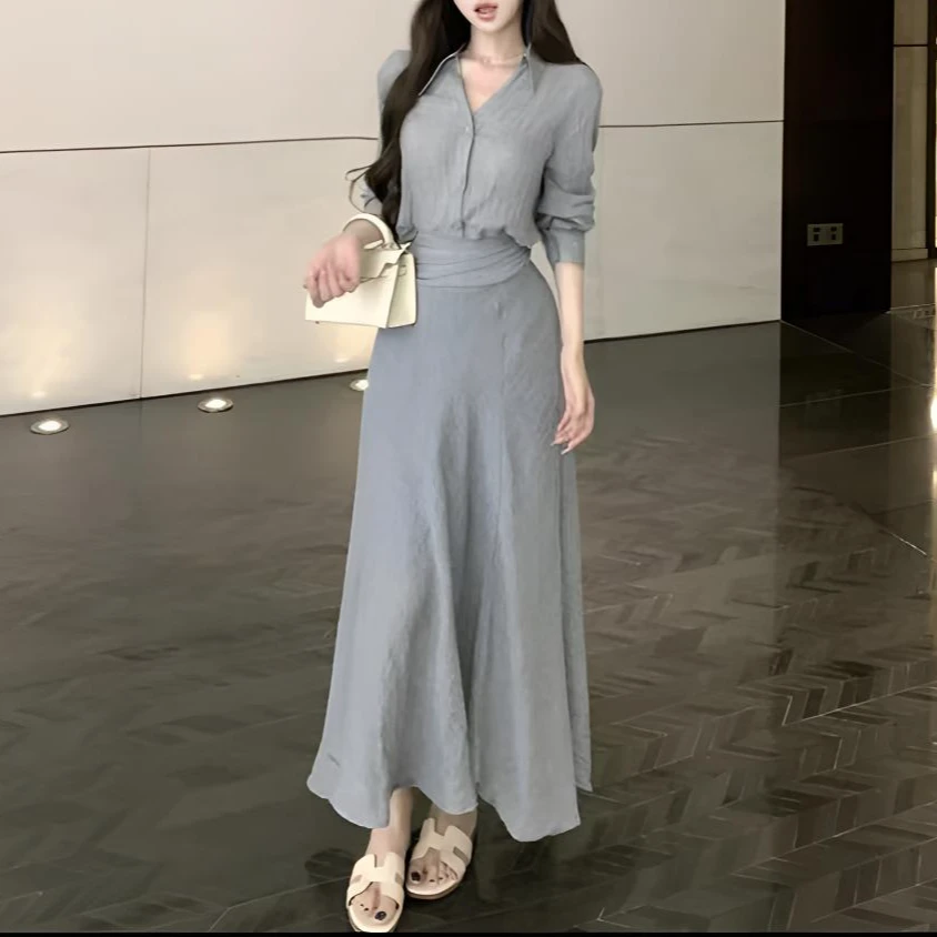 法式复古港风休闲时尚套装新款夏季上衣+裙子收腰显瘦套装AM8061