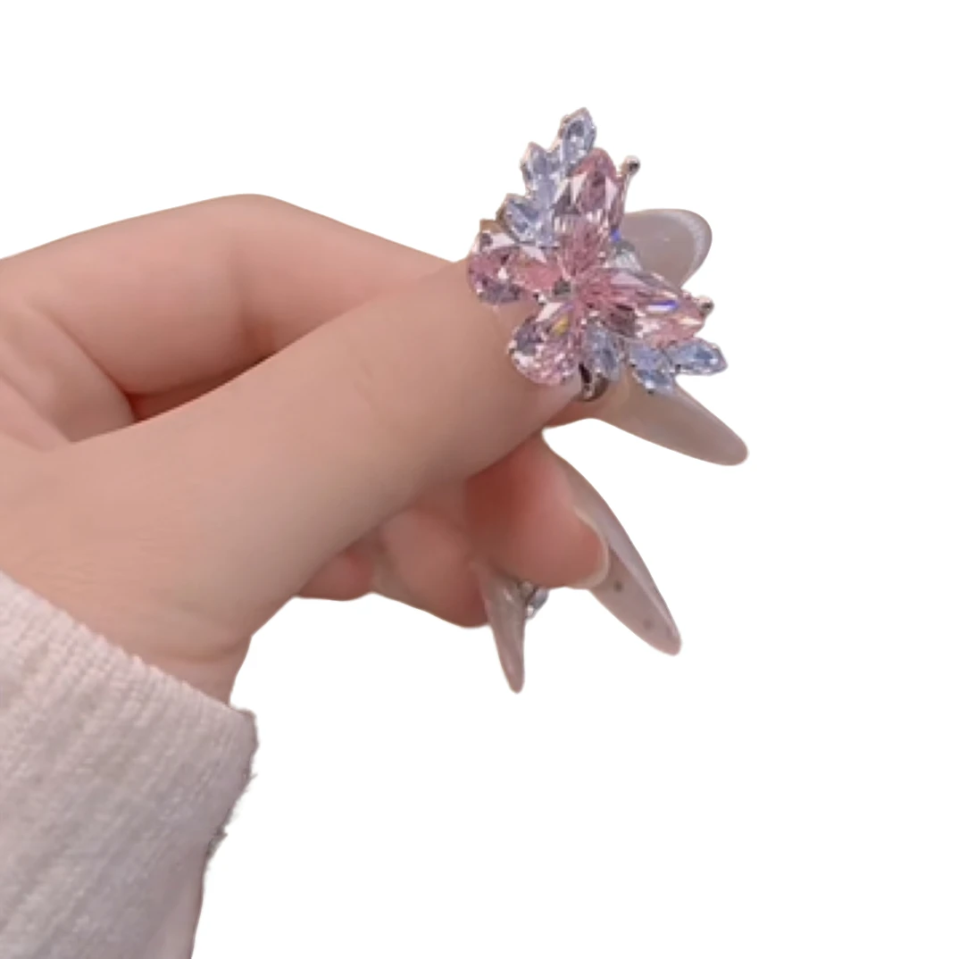 铜合金锆石戒指 活口紫色金色女植物花卉满钻时尚简约精致
