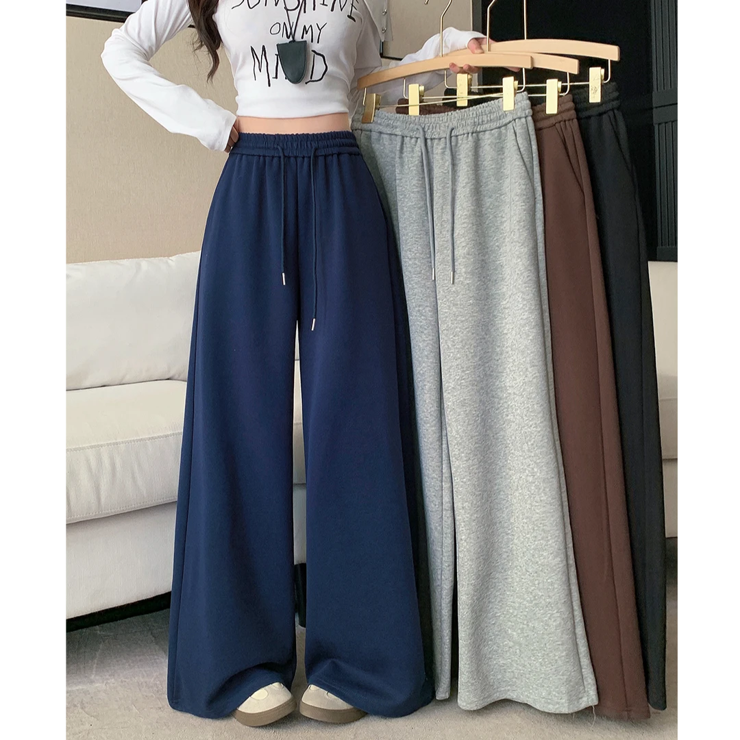 【wy】2025年大码女装秋季阔腿裤休闲裤高腰运动风长裤3772